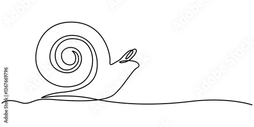 one line drawing of isolated vector object - snail, Continuous one line drawing common garden snail crawling. Snail animal mascot for food logo identity. High nutritious escargot healthy food concept.