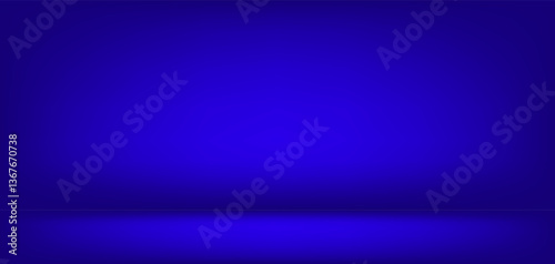 Blue studio gradient background. Abstract empty room backdrop. 3d vector cool light texture. Luxury neon lights limbo bg. Dark festive color bg. Modern photo studio spotlight glow podium gradation