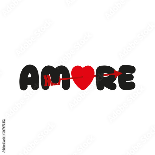 AMORE – Romantisches Herz-Logo mit Pfeil im modernen Typografie-Design für Liebe und Valentinstag