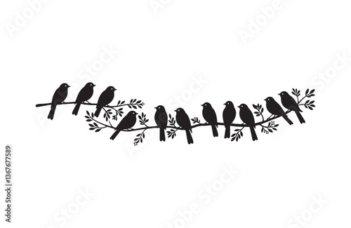 Clean silhouette vector of birds on twigs hand-drawn nature artwork