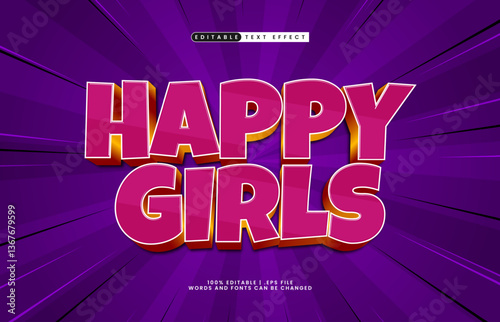 happy girls editable text effect with a play and game text effect