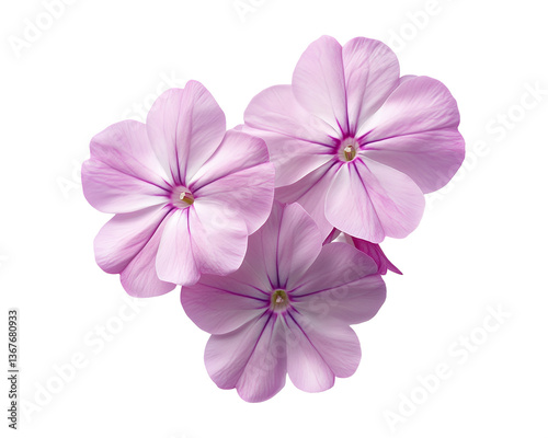 Three Isolated Pink Phlox Flowers on a Transparent Background