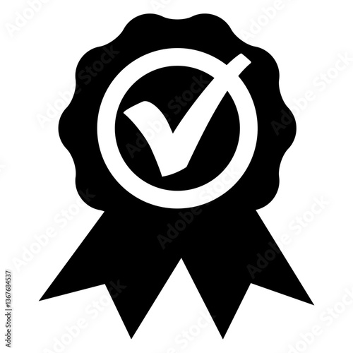 Icono vectorial silueta de escarapela con marca de verificación en espacio negativo 