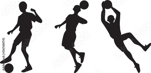 Vector set silhouettes of Soccer player kicking ball, abstract isolated vector silhouette, footballer logo