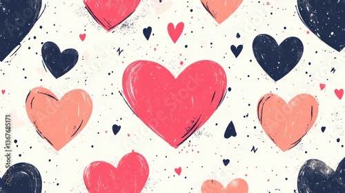 Pink Love Hearts in a Fun Clip Art Style Pattern