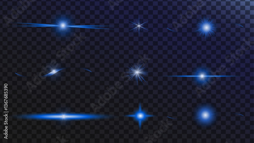 Glossy blue cyber star. Galaxy emoji with falling star, bling, spark. Star icon set in futuristic isolated. Stars blue in space. Isolated glints set. Sparkle glares.