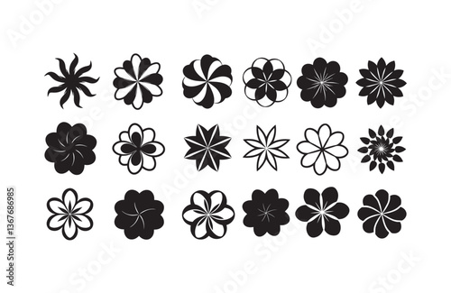 Monochrome Petal Art Set for Graphics