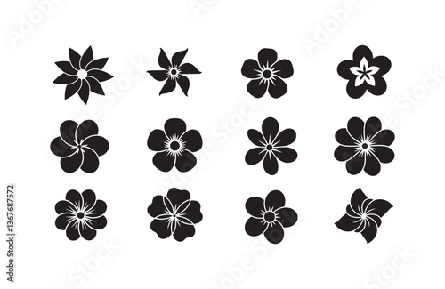 Detailed Bloom Icons in Black Design