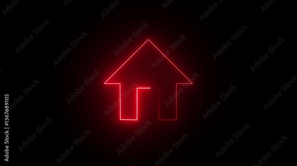 neon red color home icon animation icon property house animated on black background neon red color home icon animation icon property house animated on black background