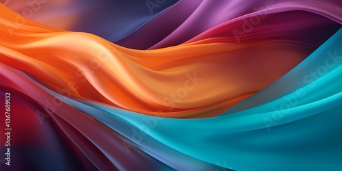 Abstract fabric background with flowing lines in teal, purple, and orange. bokeh background