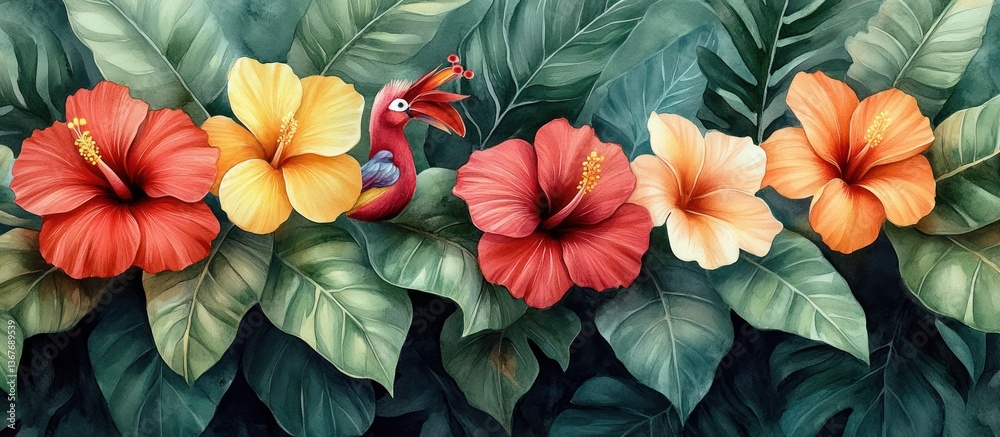 custom made wallpaper toronto digitalTropical Hibiscus Flowers Bird Paradise Banner