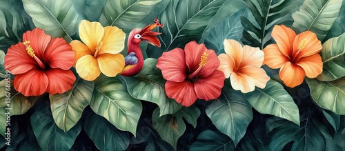 Wallpaper Mural Tropical Hibiscus Flowers Bird Paradise Banner Torontodigital.ca