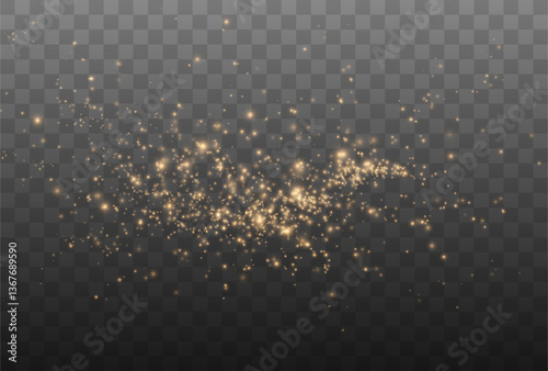 Golden sequins glow with many lights. Glittering dust. Luxurious background of golden particles.	