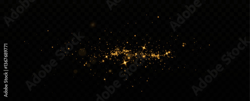 Golden sequins glow with many lights. Glittering dust. Luxurious background of golden particles.	