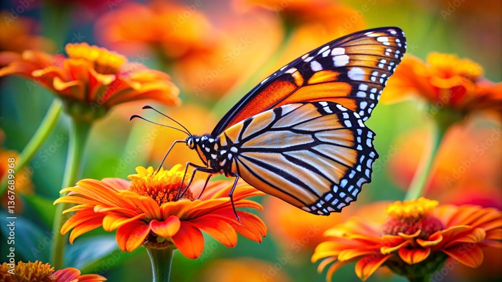 Vibrant butterfly perching on an orange flower Generative AI image
Vibrant butterfly perching on an orange flower Generative AI image
