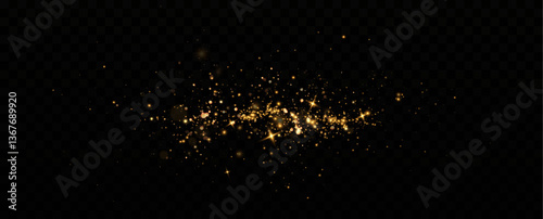 Golden sequins glow with many lights. Glittering dust. Luxurious background of golden particles.	