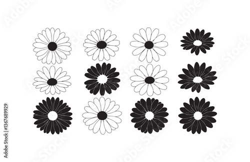 Black Silhouette Bloom Icon Set Design