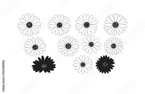 Black Silhouette Bloom Icon Set Design