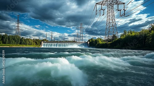 Scenic Hydroelectric Dam: Powerful Water Flowing, Green Energy, and Sustainable Source