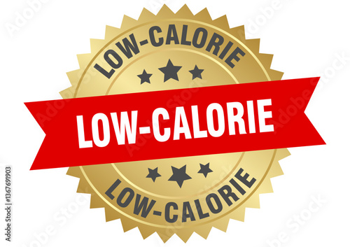 low-calorie. low-calorie round red and gold label isolated on transparent background
