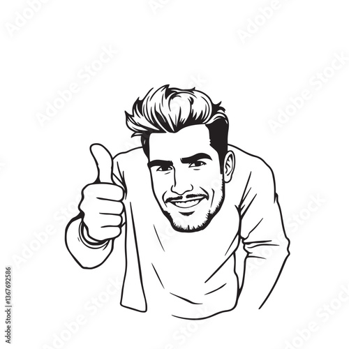 Continuous one black line art drawing a handsome man giving a thumbs up design vector.