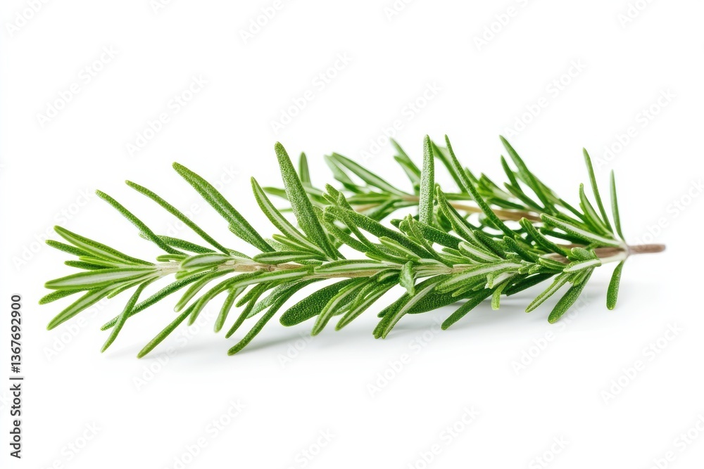 Fresh rosemary sprig resting on a clean surface, showcasing vibrant green leaves in natural light isolated on transparent background Fresh rosemary sprig resting on a clean surface, showcasing vibrant green leaves in natural light isolated on transparent background
