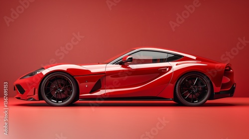 Red sports coupe half side view with copy space on sleek background for dynamic vehicle advertisements