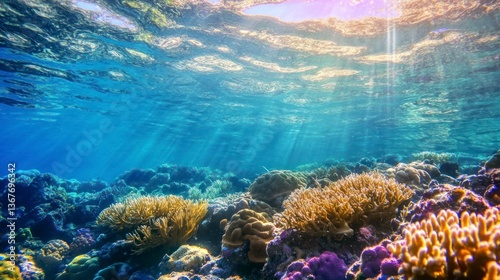Wallpaper Mural Exploring Underwater Coral Reef with Sunbeams and Crystal Clear Water Torontodigital.ca