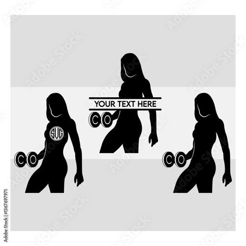 Weight Lifting Women SVG, Gym Svg, Muscle Women Svg, Female Body Builder Silhouette, Workout Svg, Fitness Svg, Silhoette, Weights Svg, Split Monogram, Cilcle Monogram