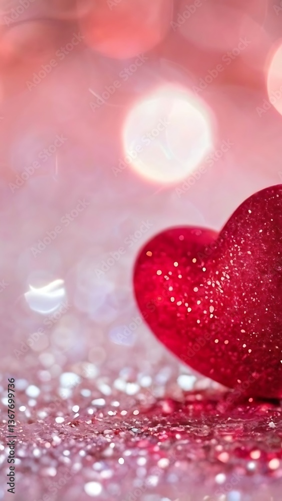 Sparkling Red Heart on Glittering Background Sparkling Red Heart on Glittering Background