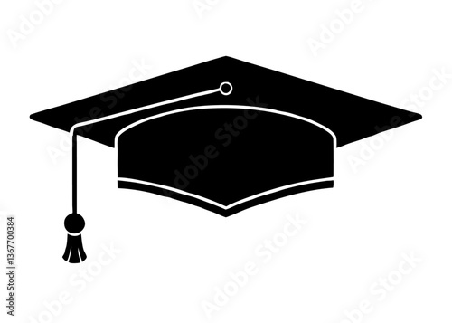 Graduation Cap Icon - Minimalist Black Silhouette Vector for Education & Academic Achievement, Minimalist black graduation cap icon, vector illustration, perfect for education and academic designs.