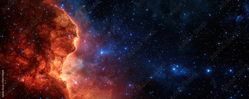 Fototapeta premium Stellar Formation Theories concept. Cosmic scene featuring stars and nebulae in a vibrant universe.