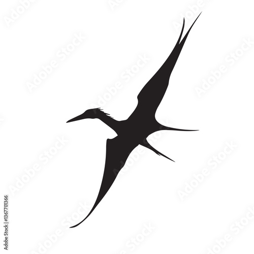 flying graceful dinosaur,vector,logo,black and white graphics
