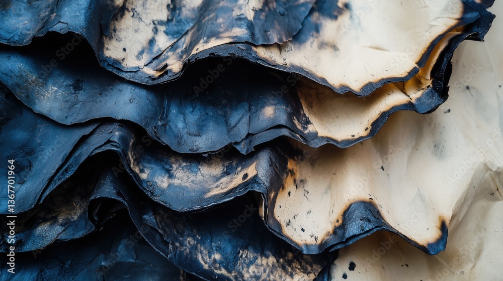 Obraz premium Abstract textured layers of blackened and cream tinted paper or fabric