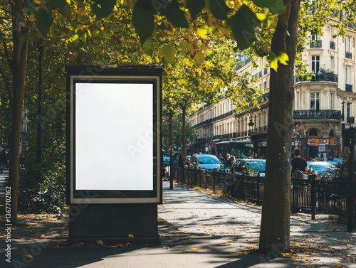 Blank Billboard on City Street Mockup with Trees and Buildings