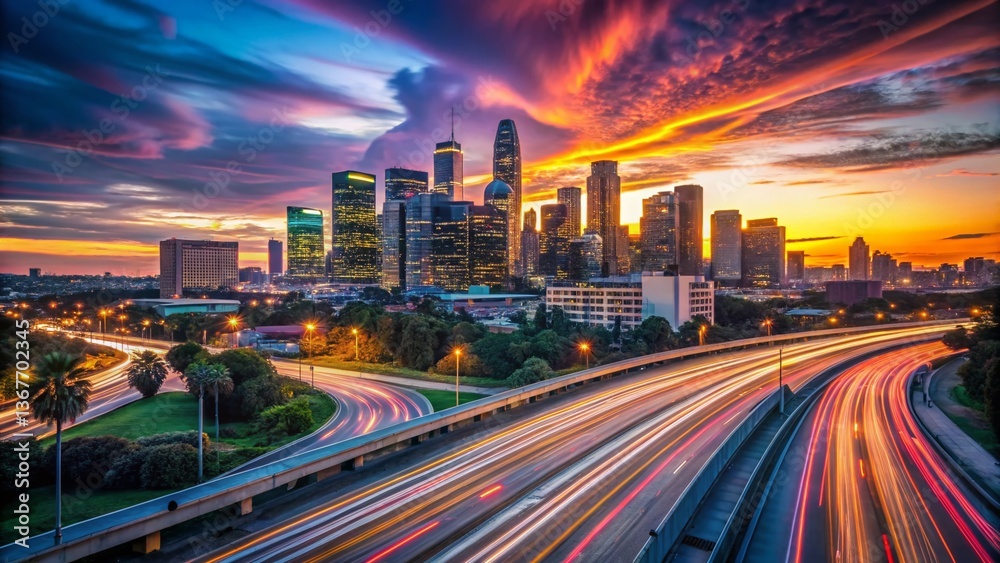 Obraz premium Long Exposure Cityscape: Day Transitioning to Night