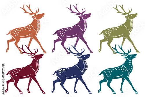 set of Deer silhouette vector illustration