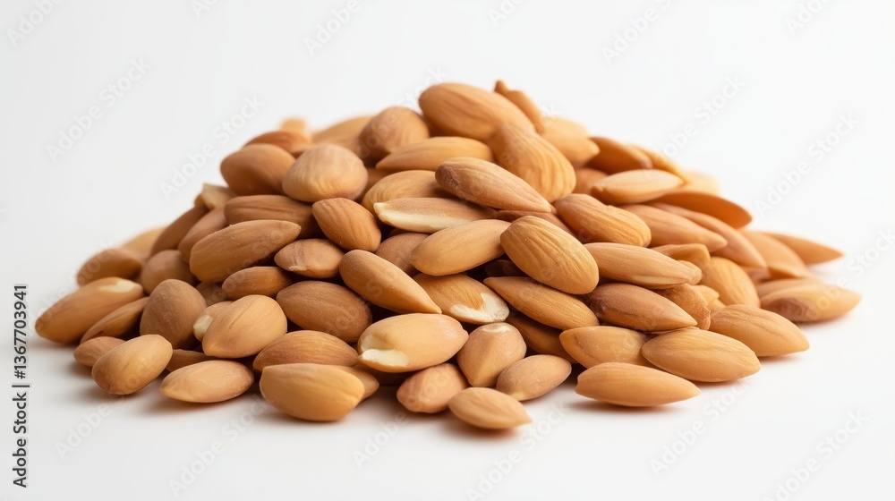 Raw almonds in a natural state isolated on a pure white background for culinary use and healthy snacking ideas Raw almonds in a natural state isolated on a pure white background for culinary use and healthy snacking ideas