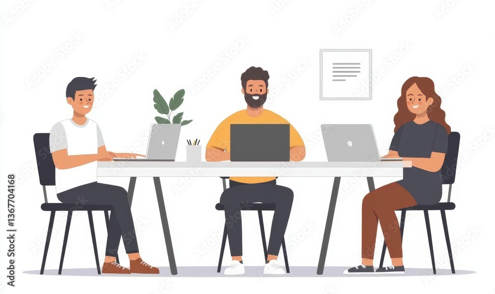 Smart business people working together with laptop while talking in the coworking place Smart business people working together with laptop while talking in the coworking place