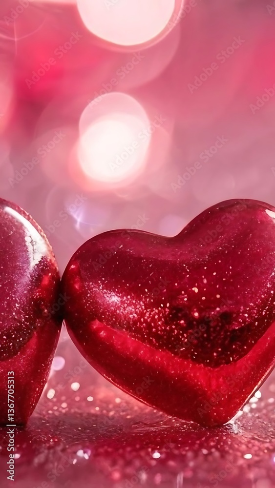 Obraz premium Two Red Hearts: Romantic Valentine's Day Glitter Background