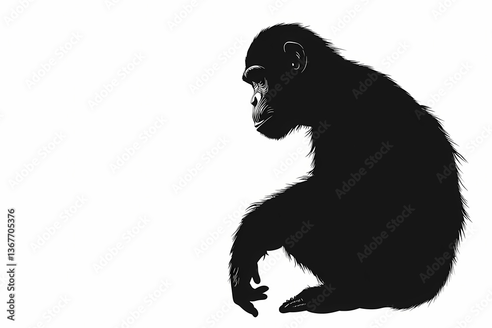 Fototapeta premium Chimpanzee silhouette on white background, vector design