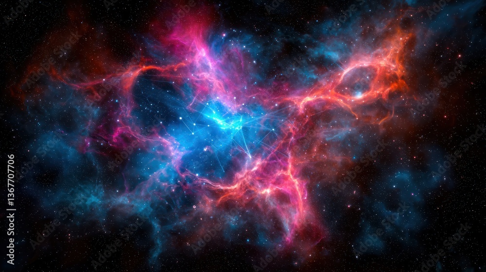 Fototapeta premium Vibrant cosmic nebula with swirling colors and star formations in deep space