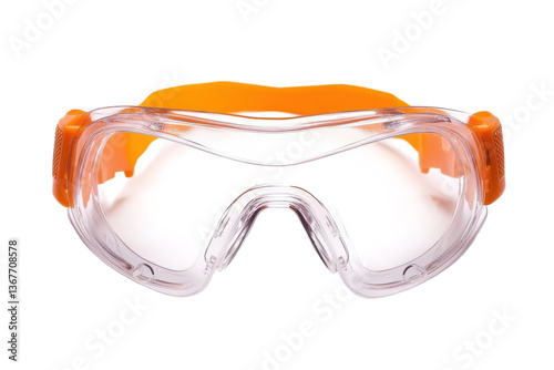 Protective safety goggles with orange straps ideal for various hazardous environments isolated on transparent background