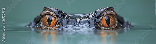 Alligator eyes peering from water.
