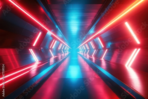 Obraz na płótnie cyberpunk portal corridor with geometric light trails neon spectrum animation frames hyperfuturistic perspective with raytraced reflections w salonie