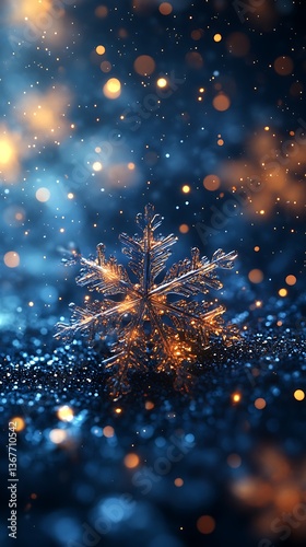 Sparkling Snowflake Phone Wallpaper  Delicate Design with Golden Bokeh Lights & Winter Magic | HD Mobile Theme

