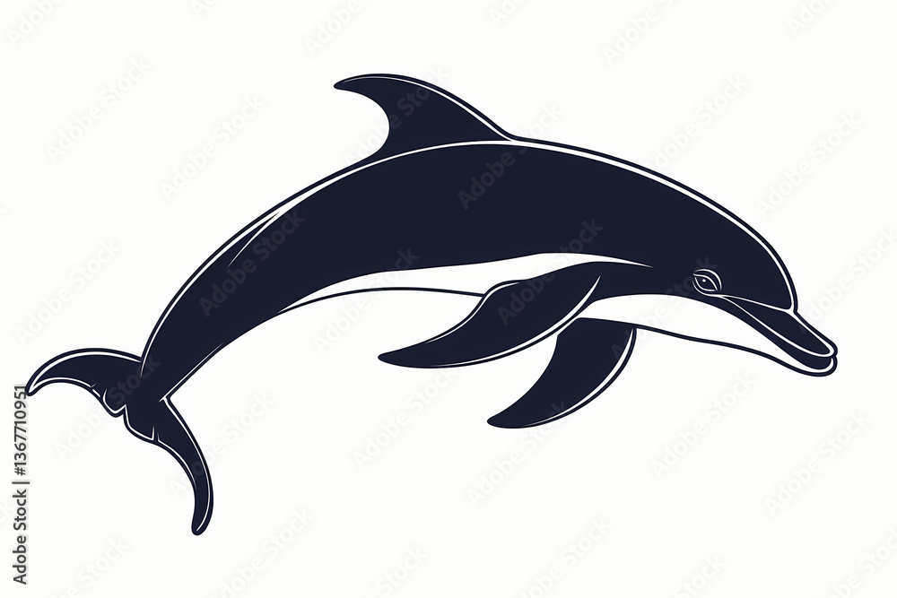 Fototapeta premium Dolphin silhouette on white background with vector design