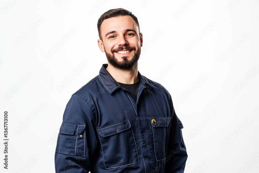 Smiling worker in navy uniform Smiling worker in navy uniform