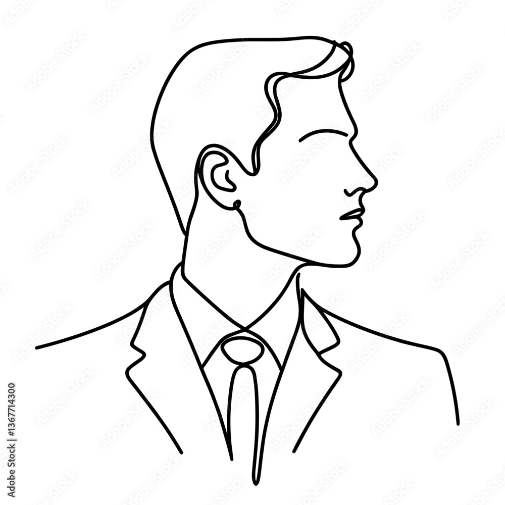 Businessman in suit side profile one line vector silhouette Businessman in suit side profile one line vector silhouette