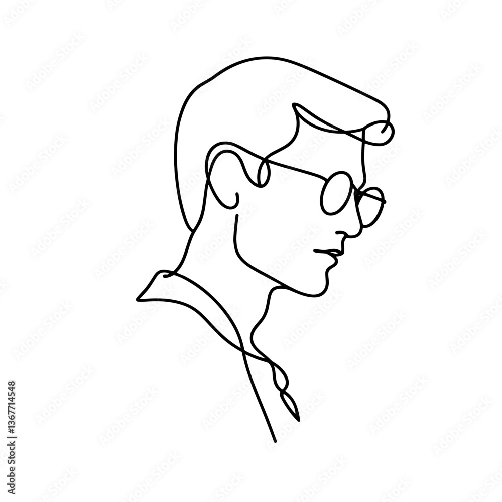 Man in glasses side view one line minimalist portrait Man in glasses side view one line minimalist portrait